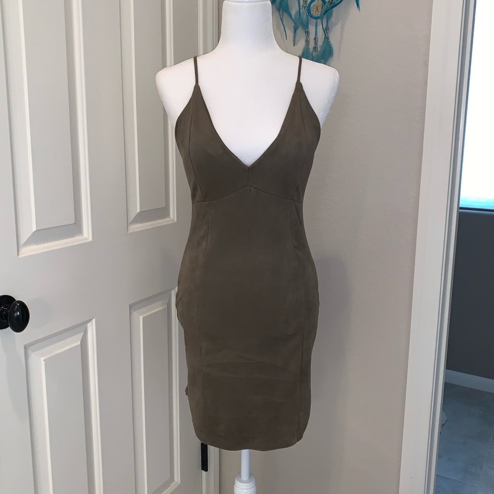 ❌SOLD❌Fashion Nova green suede cross-back dress